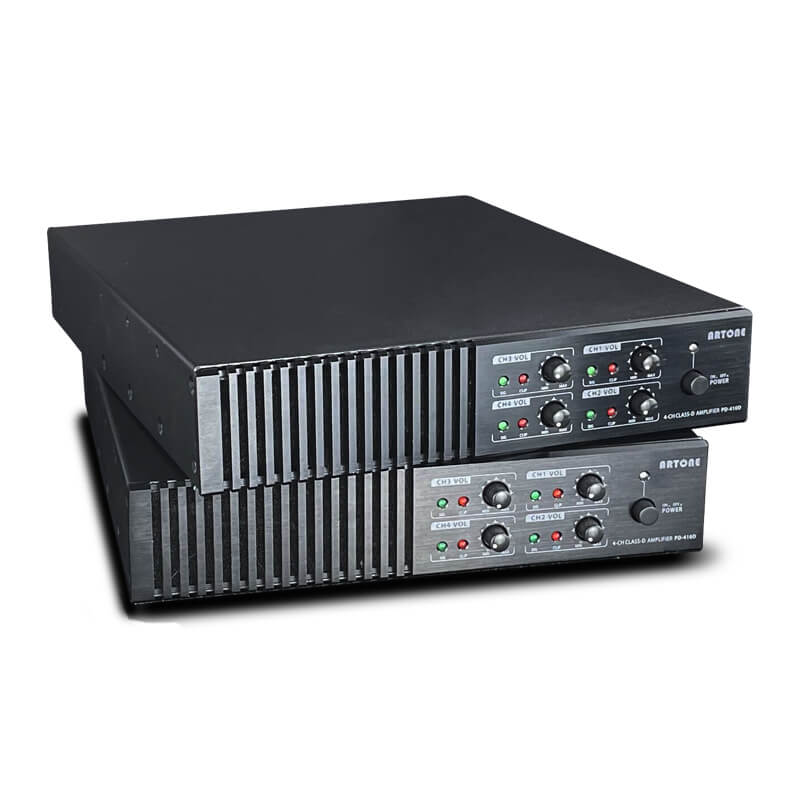 Best multiple 4 channel 1U tabletop power amplifier pro audio 100W mini class D amp receiver PD-410D
